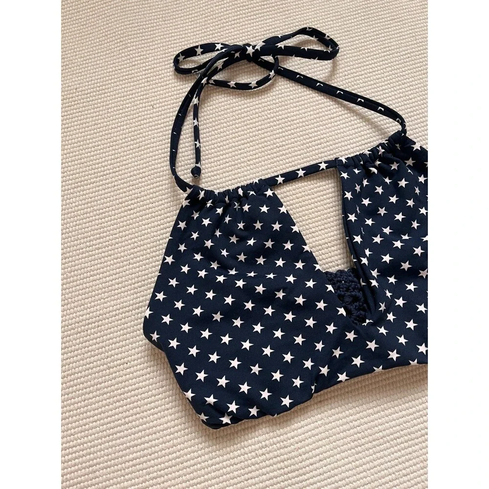 Frankies Bikinis Koa Halter Bikini Top in Navy Stars Size XS NEW!